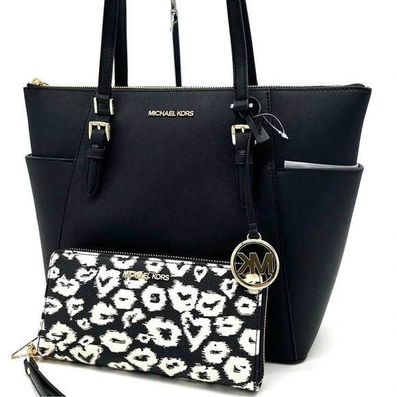 Michael Kors Large Charlotte Tote Bag & Large Continental Wallet Wristlet Black - Picture 3 of 15